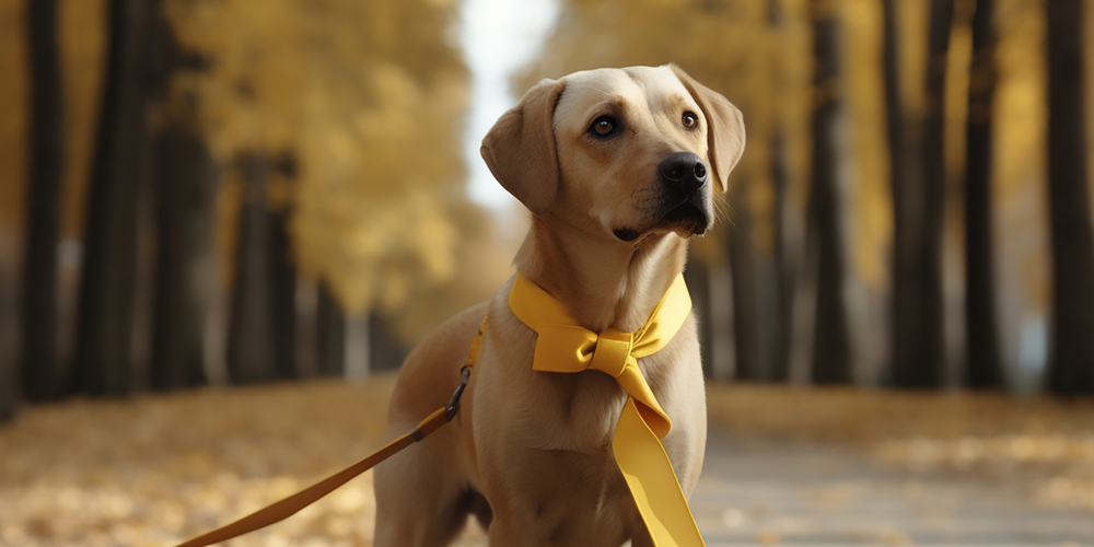 黄色リボンをつけた犬には触らない